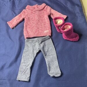 Retired American Girl Doll Outfit- Knit Sweater, Leggings and boots.